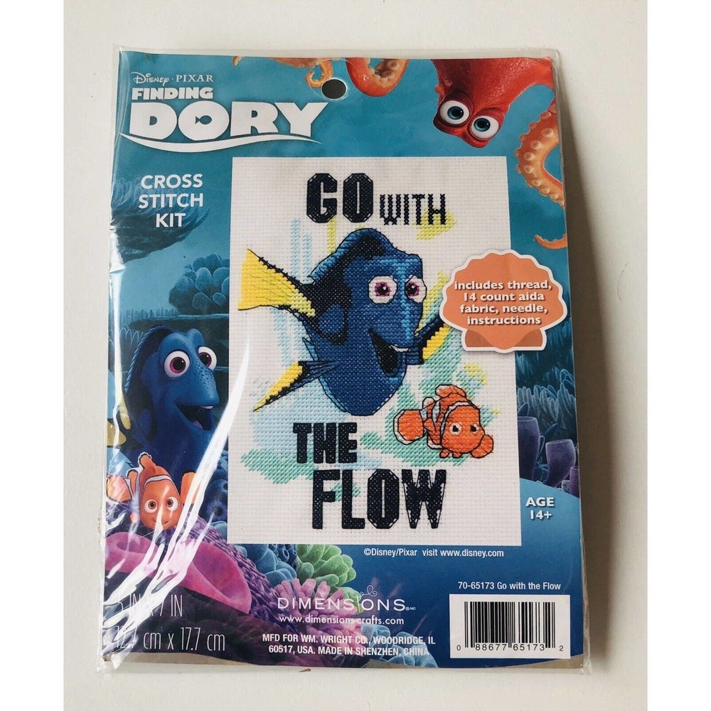 2017 Finding Dory Counted Cross Stitch Kit Go With The Flow Fish Shore House